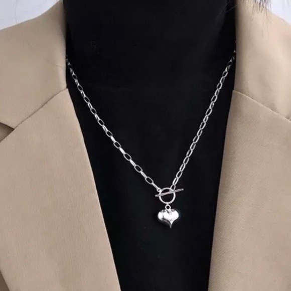 Jewelry - 925 Sterling Sliver Chunky Toggle Heart Necklace